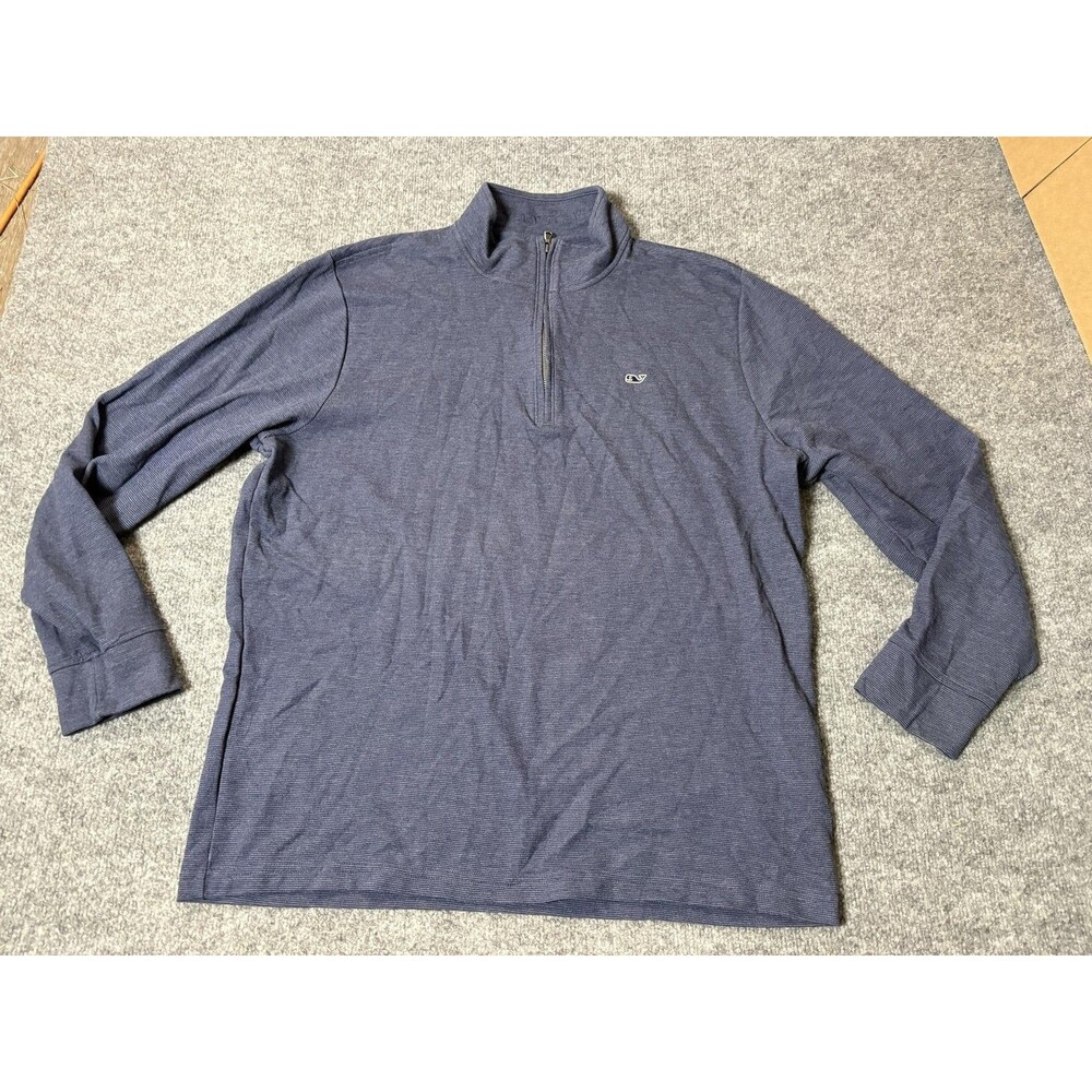 Vineyard Vines Sweater Mens XL Blue 1/4 Zip Mock Neck Waffle Knit Pullover Logo